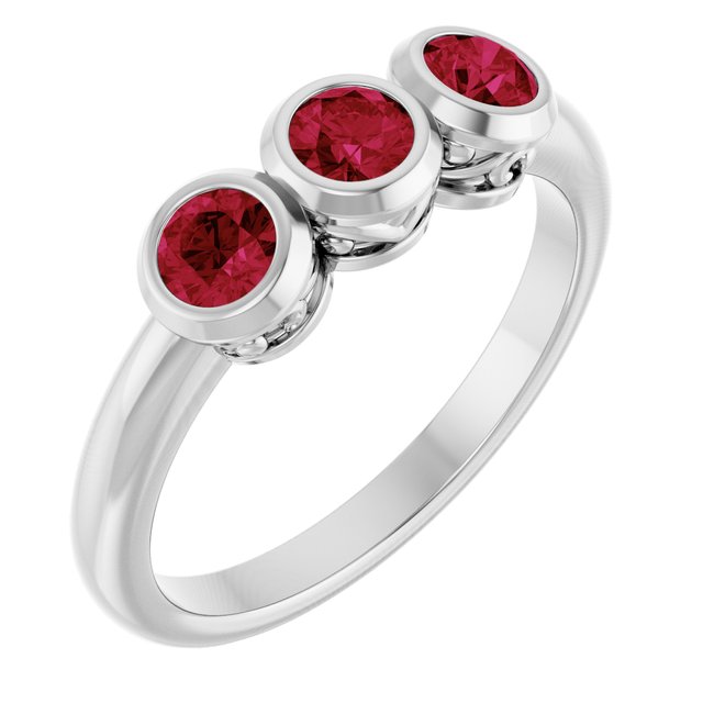 Sterling Silver Natural Ruby Three-Stone Ring